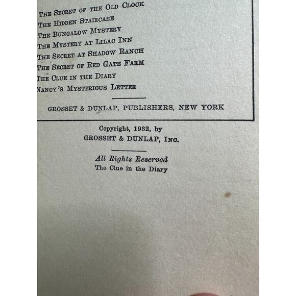 Nancy Drew #7 THE CLUE IN THE DIARY Carolyn Keene, Early Printing 1932, hc - Picture 8 of 8